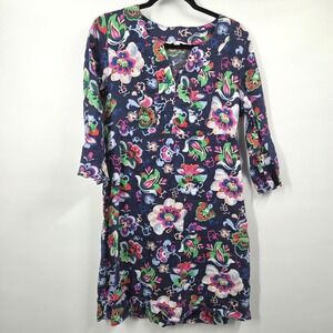 Boden Dress 8L Linen Floral Cottage Bohemian Relaxed Midi Resort Beach Boxy